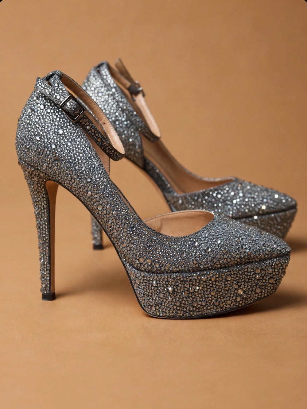 Jessica Simpson Ormanda Crystal Rhinestone Platform Pump Ankle Strap Heels 8M